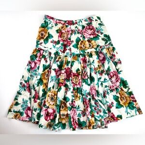Vintage Floral Tiered Skirt Cottagecore Boho Midi A-Line Spring Summer [000351]